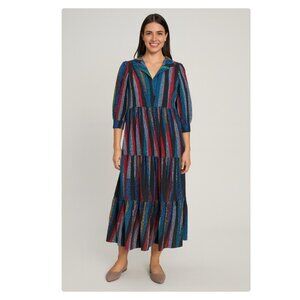 The Oula Company Dress Womens One Size Multicolor Striped Dot Boho Maxi Made USA